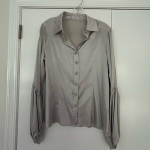 NWOT Pinko Gray Silk Button Down Size 10